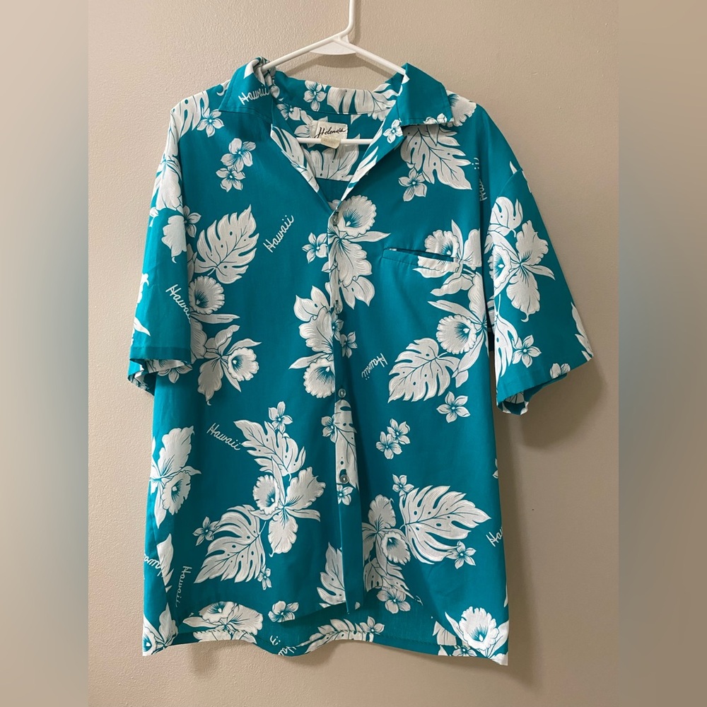Helena's mens Hawaiian shirt xl vintage 70's 80's tropical teal short sleeve